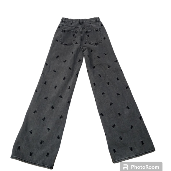 Pacsun x Playboy Charcoal Logo Print Straight Leg Button Fly High Waist Sz 25 - Picture 9 of 10